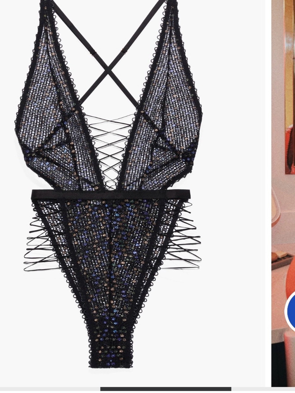 NWT Savage X Fenty Rihanna Black Metallic Lace-Up Teddy Large - Picture 2 of 12